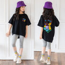 Cartoon Irregular Top Short-sleeved Half-sleeve Big Kids' Trendy