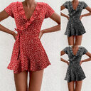 European And American Summer V-neck Ruffled Lace A-line
