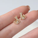 Silver Needle Stud Earrings Diamond Gold Earring Cute