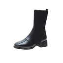 British Style Square Toe Mid-tube Knitted Martin Boots