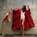 Sexy Bikini Cover-ups Boho Printed Fringed Long Kimono