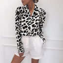 Vintage Blouse Long Sleeve Leopard Print Turn Down