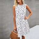 Women Summer Dot Print Sleeveless Loose Swing T-Shirt