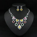 Jewelry Colorful Zircon Earrings Necklace Set Bridal Wedding