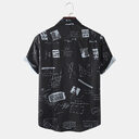 Shirts Mens Funny Abstract Cartoon Slogan Chest Pocket