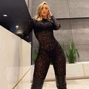 Sexy Flocked Jumpsuit With Hollow Zipper Perspective Women