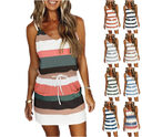 Fashion Stripe Drawstring Dress Summer Loose Sleeveless Women's