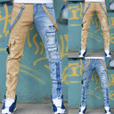 Color Block Wash Jeans Men's Trendy Brand Slim