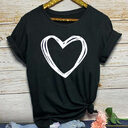 Heart Print T Shirt Women Short Sleeve O