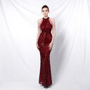 Backless Evening Dress Women Party Long Wear Sequin