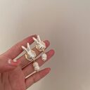925 Silver Needle Cute Pearl Bunny Baroque