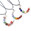 Crystal Stone Seven Chakras Moon Pentagram Necklace