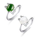 Sterling Silver 925 Retro Rabbit Jade Adjustable Women