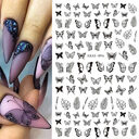 Black Butterfly Nails Stickers Decals White Flower Adhesive