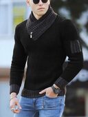 Casual Slim Knit Pullover Long Sleeve Scarf Collar