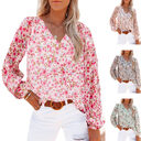 Lantern Sleeve Shirt Women Floral Print Chiffon