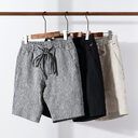 Straight Shorts Men's Comfortable Linen Mid-waist Solid Color