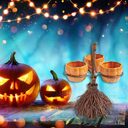 Halloween Broom Pumpkin Snack Bowl Rack Decorations Home