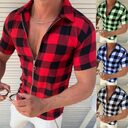 Plaid T Shirt Mens Zipper Short Sleeve Shirts