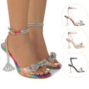 Transparent High Heel Sandals Stiletto Rhinestone Bow Shoes