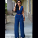 High Waist V-neck Wide-leg Pants Irregular Suit