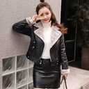 Large Lapel Long Sleeves Plus Velvet Thick Leather