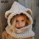 Girls Hats Handmade Kids Winter Wrap Bear Scarf