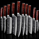 Red Resin Handle Damascus Laser Pattern Set Kitchen