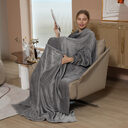 Warm Blanket Long Coral Fleece With Sleeves Pocket