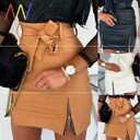 Women Bandage PU Leather Skirt Ladies Short Mini
