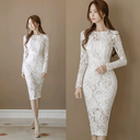 Lace Slim Bag Hip Fashion Round Neck Long