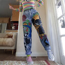Womens Cartoon Printed Jeans Harem Pants Trousers
