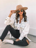 Casual Lapel Long Sleeve Pocket Plaid Splicing Corduroy