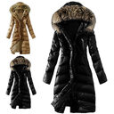 Slim Down Coat With Large Fur Collar Imitation