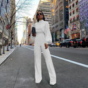 Sexy Wide Leg Pants Solid Color High Neck