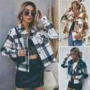 Single-breasted Woolen Plaid Short Coat Women