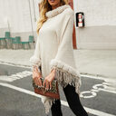 Pure Color Knitted Cape Shawl With Fur Collar