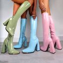 Square Toe Chunky Heel Bright Leather Plus Size