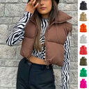 Winter Short Vest For Women Solid Color Zip
