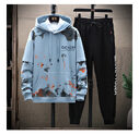 Printed Kangaroo Pocket Casual Sports Hooded Sweater Suit
