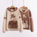 Hooded Bear Embroidery Plus Velvet Sweater Loose