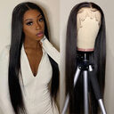 Black Long Straight Center Point Natural And Lifelike