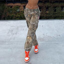 New Fashion Leaf Print Tooling Straight Loose Trousers