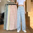 Plaid Wide Leg Pants Women Casual