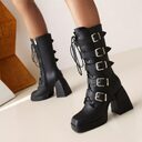 Fashion Ladies Square Toe But Knee Ankle Boots