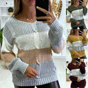 New Knitted V Neck Color Matching Long Sleeved