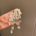 Female Exaggerated Long Pearl Earrings Shell Bow Tassel