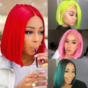 Human Hair Bob Wigs Green Short Wig