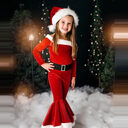 Winter Christmas Long-sleeved Shirt Bell Bottoms Hat Three-piece