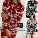 Elk Snowflake Christmas Jacquard Knitted Dress Long Sweaters